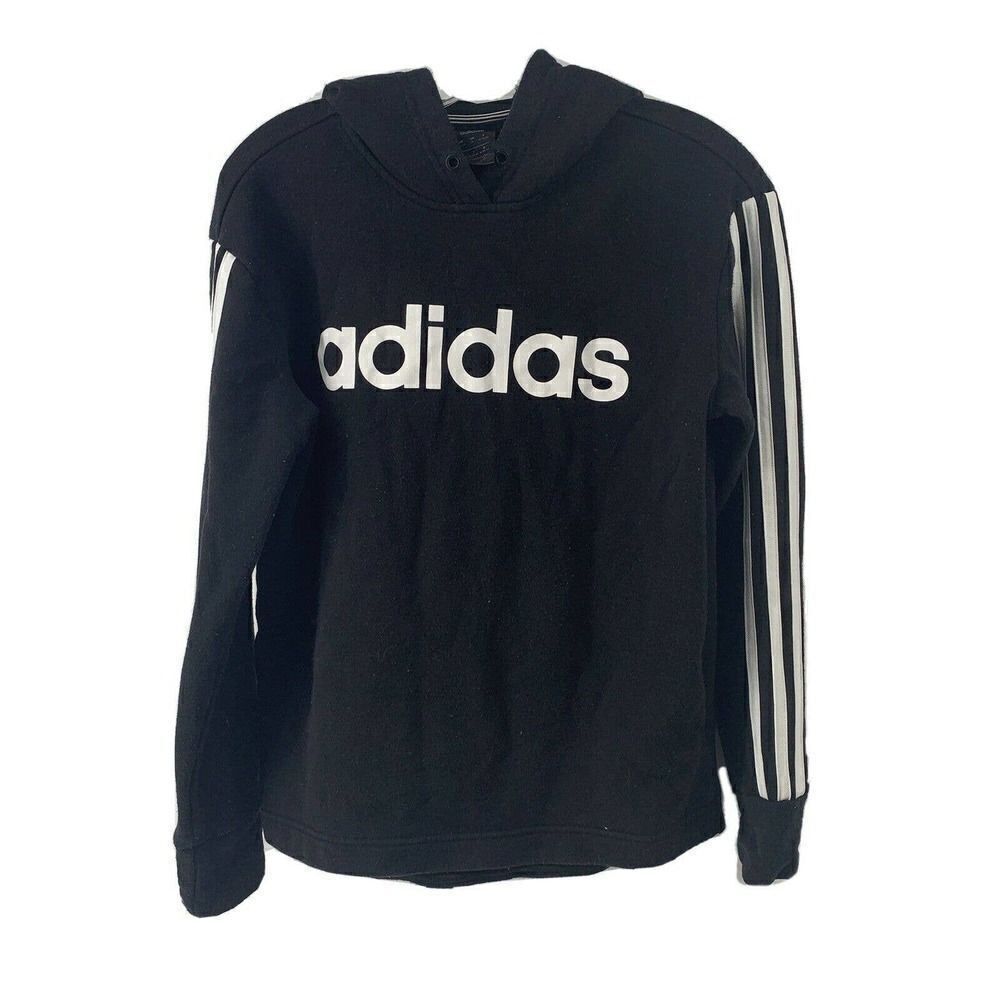 Adidas Hoodie Black Three Stripe Logo Medium